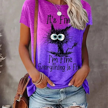 Women Funny "I'm Fine" 3D Cat Animal Shirts