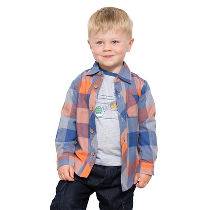 Boy Long Plaid Casual Dress Shirts