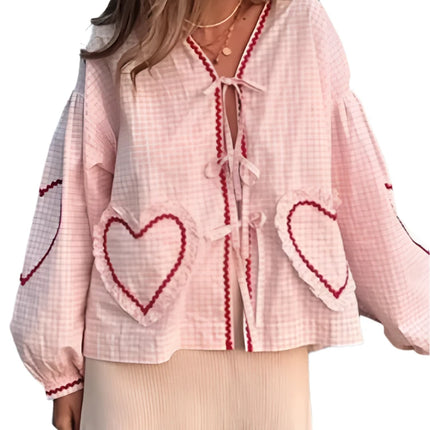 Women Vintage Heart Patchwork Party Blouse