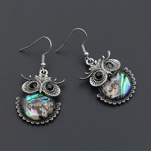 Women Retro Shell OWL Silver Drop Earrings