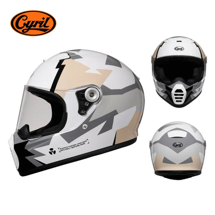 Lightweight Full Face White Beige Retro Motorcycle Helmet