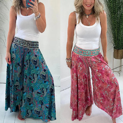 Women Floral Casual Elastic Wide Leg Pants