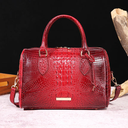 Women Crocodile Embossed Boston Satchel Handbag