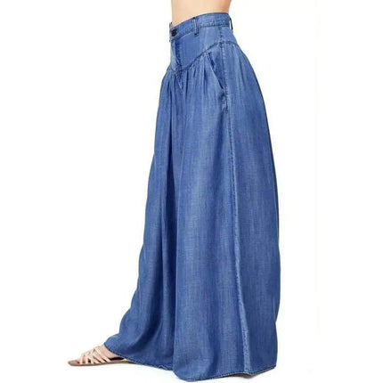 Women Blue Black Linen Flare Jeans