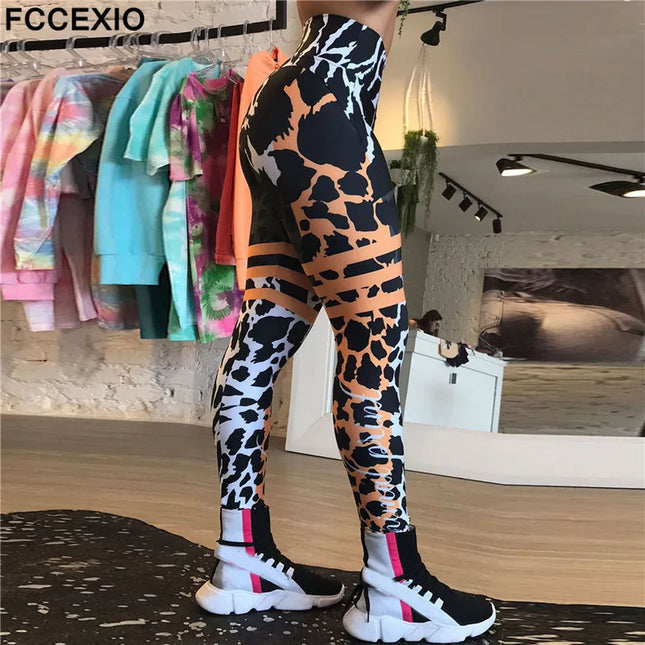 Women 3D Leopard Striped Running Fitness Leggings