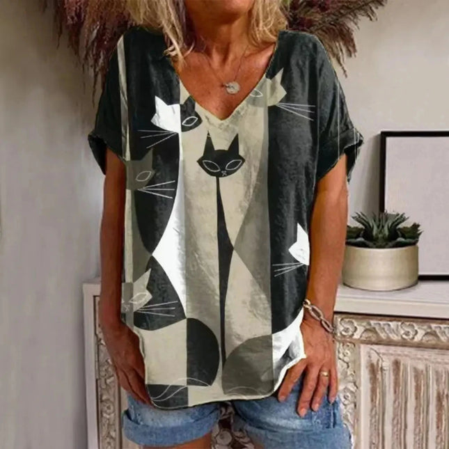 Women Fashion Gradient Cat Animal Tees