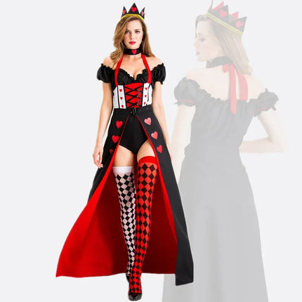 Women Halloween Princess Hearts Poker Queen Costume Dress