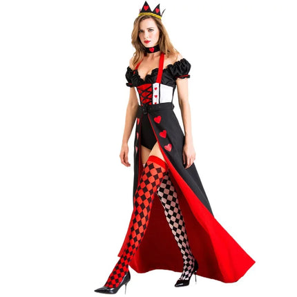 Women Halloween Princess Hearts Poker Queen Costume Dress