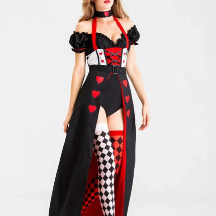 Women Halloween Princess Hearts Poker Queen Costume Dress