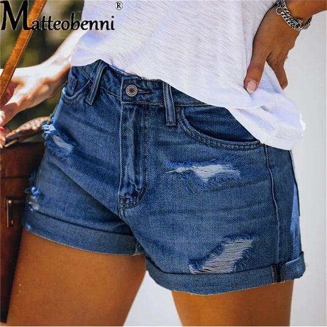 Women Vintage Fashion High Waist Summer Pocket Shorts