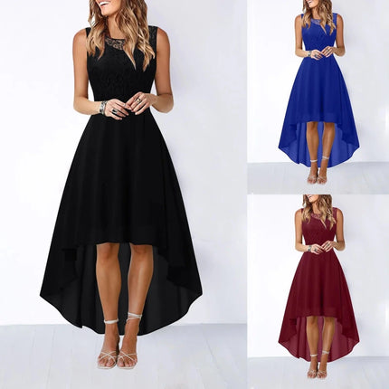 Women Lace Bow Irregular Evening Dress