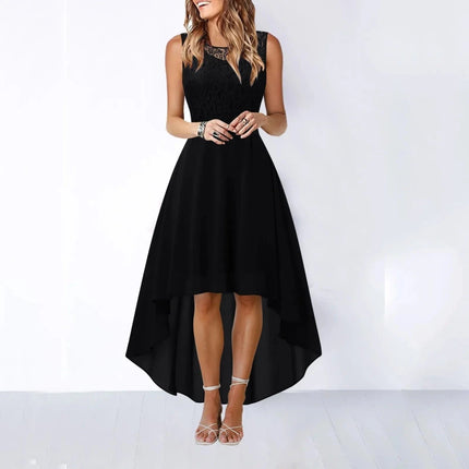 Women Lace Bow Irregular Evening Dress