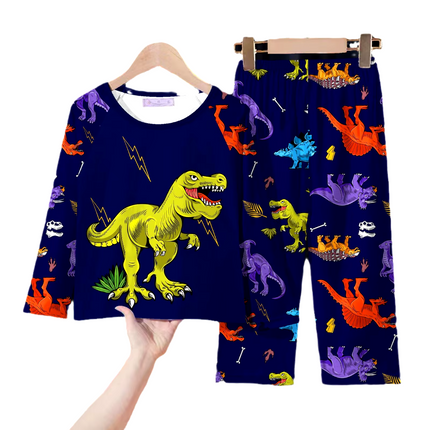 Boys Dinosaur Long-Sleeved Silk Pajamas Set