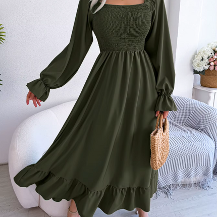 Women Long Casual Ruffle Chiffon Dress - Mad Fly Essentials